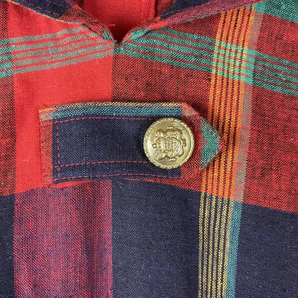 Vintage Lady Dorby Linen Dress Women 20WP Plaid Midi Shawl Collar Cottage NEW - Picture 7 of 14